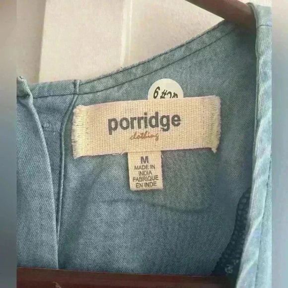 Anthropologie Darla Chambray Short  Button Back Blue Denim Dress Pockets size M - Picture 4 of 7